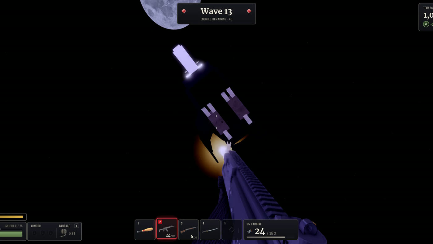 Firing the C5 Carbine up at a Nightfeather against the night sky and the moon