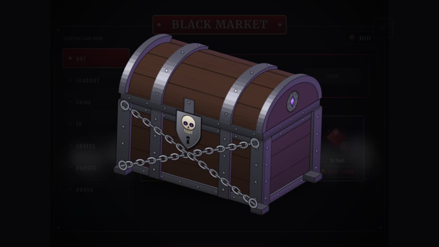 A wooden chest wrapped in chains with a skull lock, the first moment of a crate opening