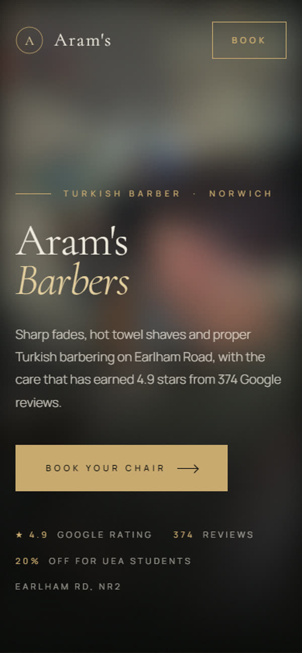 Aram's concept site on a phone